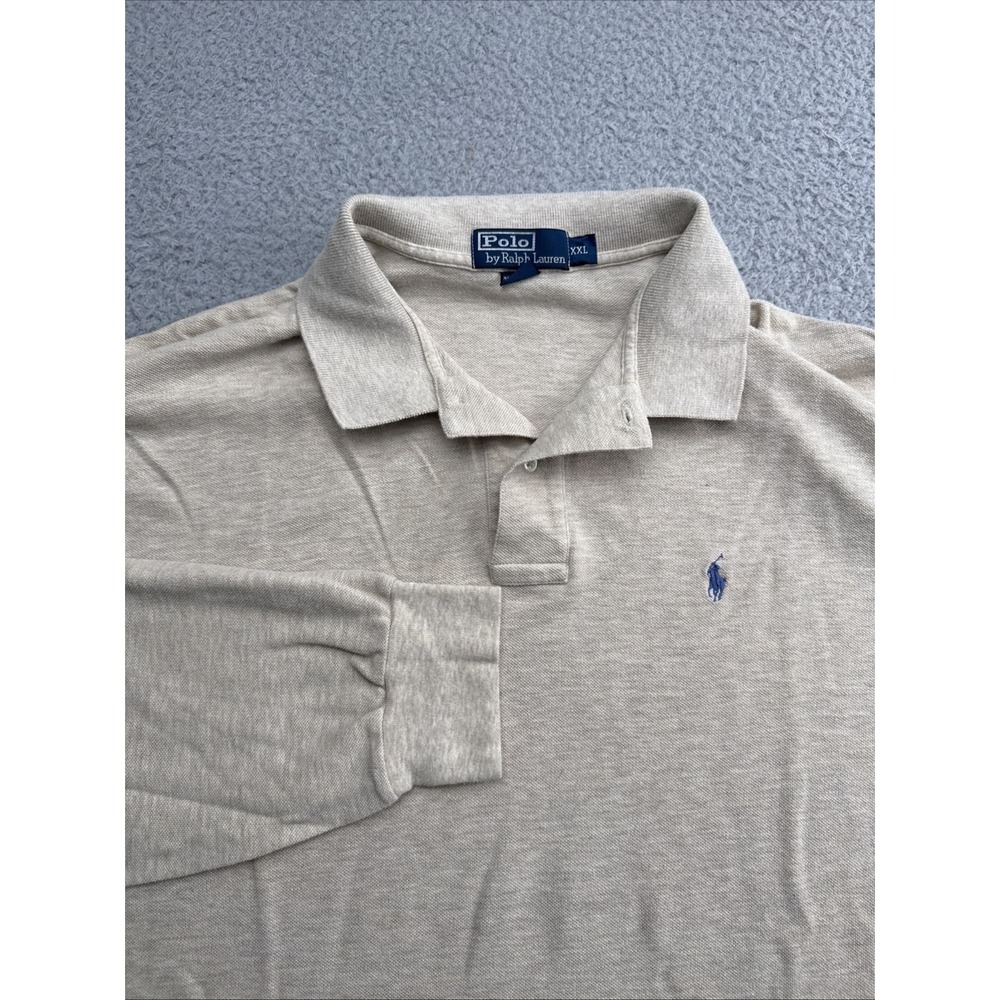 Polo Ralph Lauren Shirt Mens XXL 2XL Long Sleeve Beige Blue Pony Cotton VTG